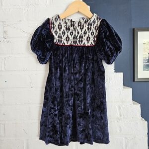 Zara Girls Navy Blue Velvet Smocked Dress – Size 4 – Holiday Christmas Party
